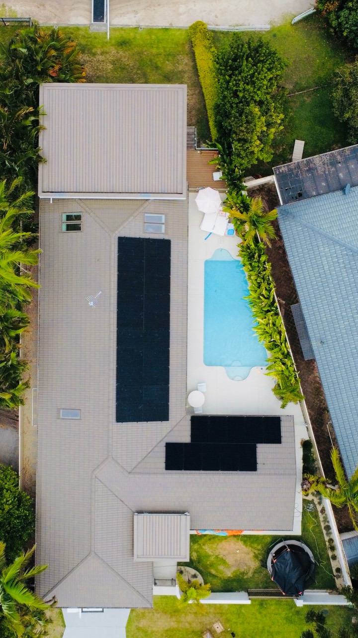 Aerial view of a completed solar-panel layout